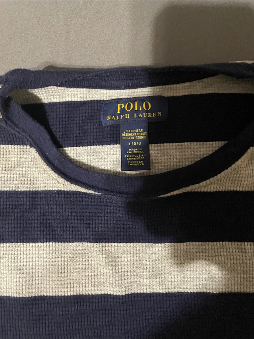 Polo by Ralph Lauren Men’s Navy and Light Gray Striped Long Sleeve Tee